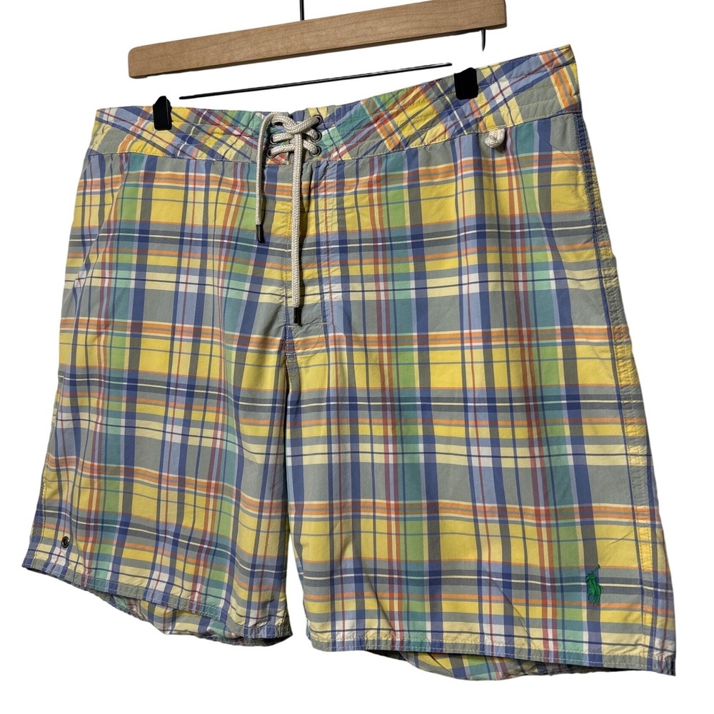 Polo Ralph Lauren Plaid Swim‎ Trunks Yellow Blue Green Men's Size 36